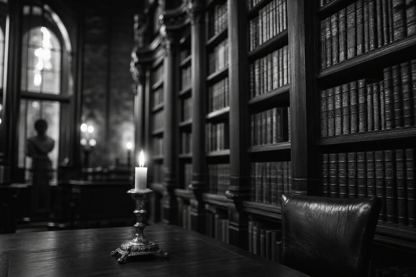 Library shelves in documentary light