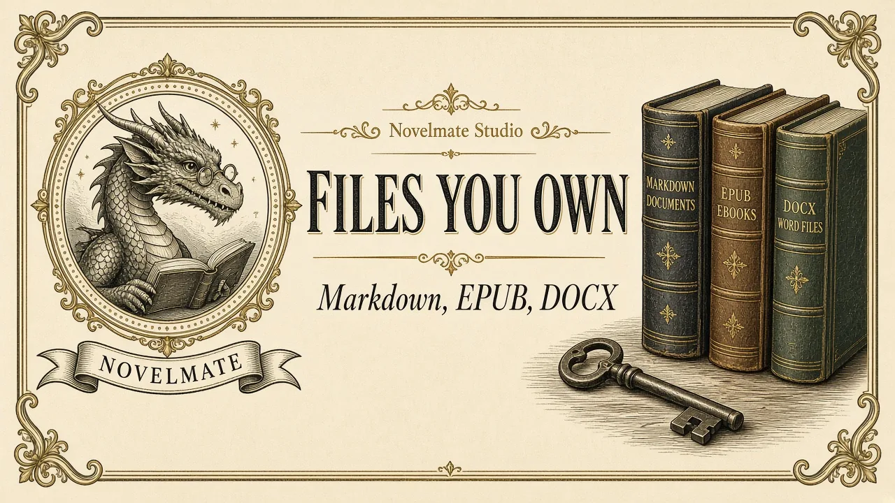 Three volumes labeled Markdown, EPUB, and DOCX, with a key