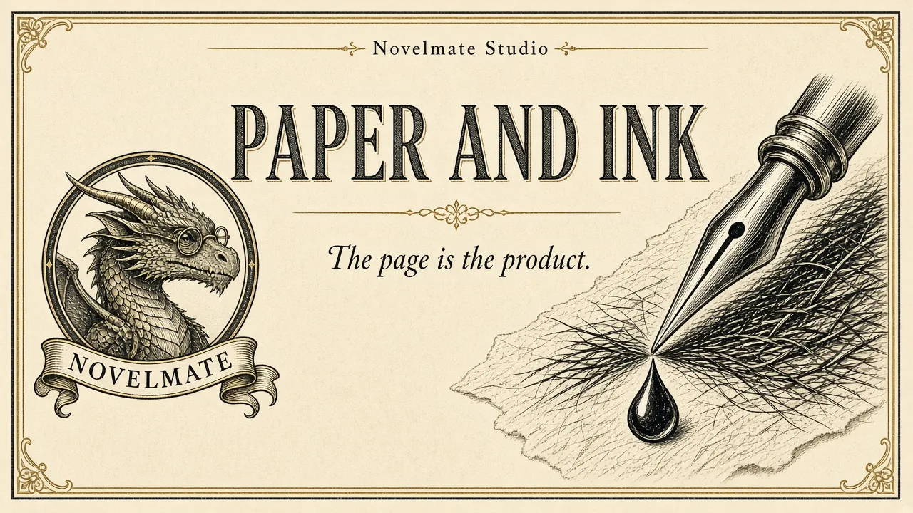 Paper fibers, a pen nib, and a drop of ink