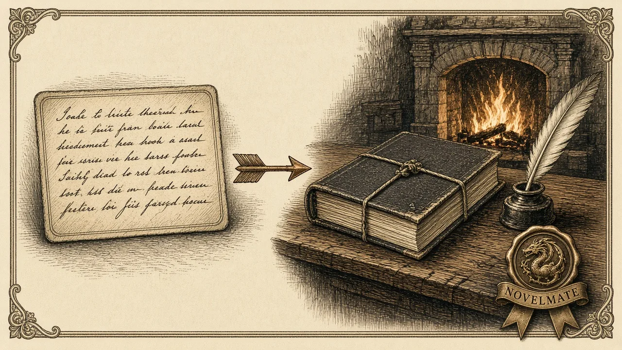 Visual metaphor of a premise becoming a finished novel
