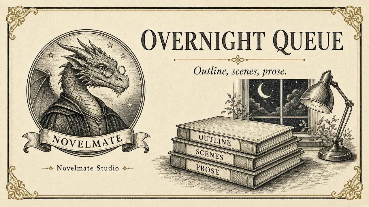 Overnight queue of outlines, scenes, and prose