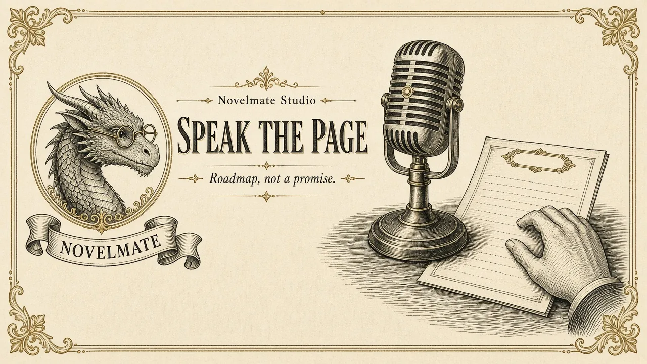 A desk microphone beside a manuscript, labeled as roadmap